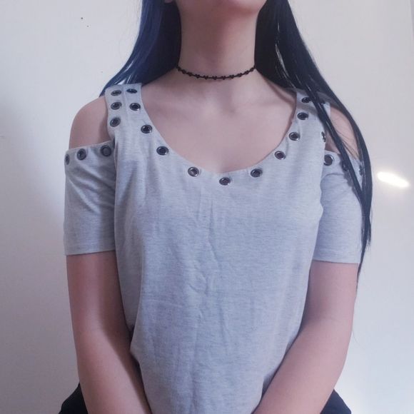 Strazzi Open Shoulder Grey Top - Picture 4 of 8